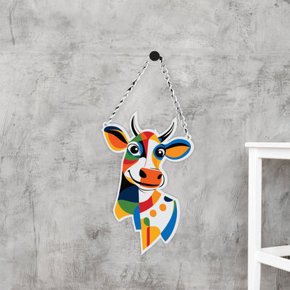Colorful Abstract Cow Head Wall Hanging