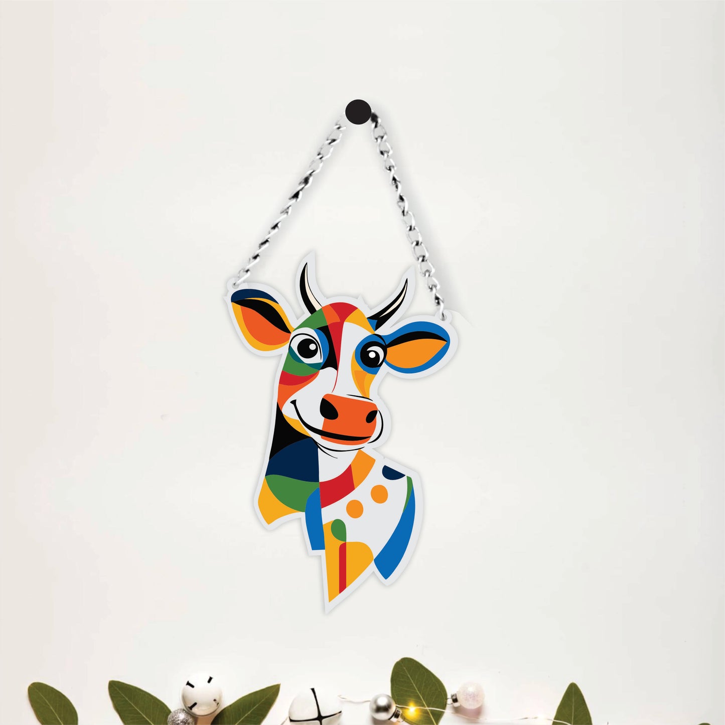Colorful Abstract Cow Head Wall Hanging