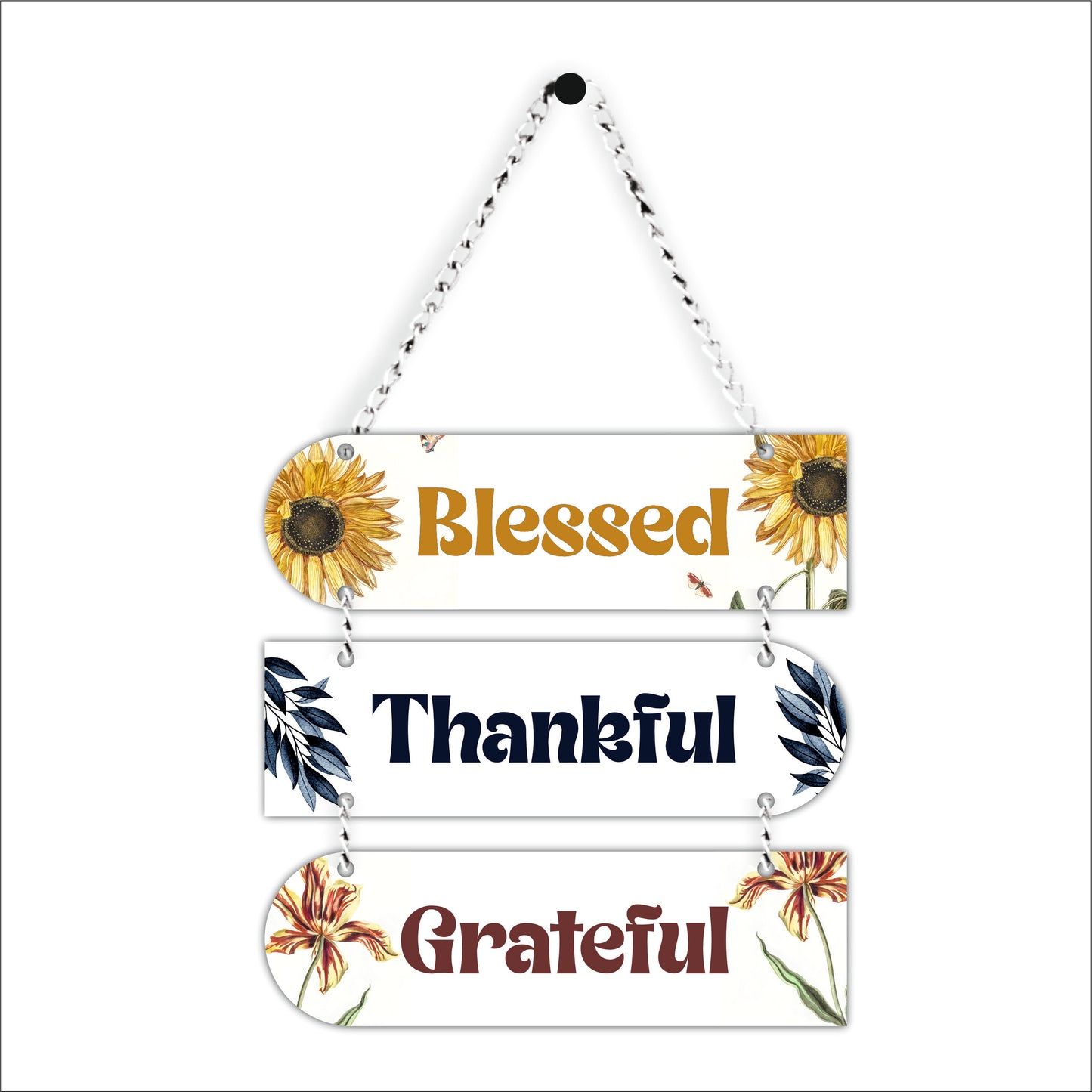 Blessed Thankful Grateful Floral Wall Hanging