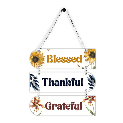Blessed Thankful Grateful Floral Wall Hanging
