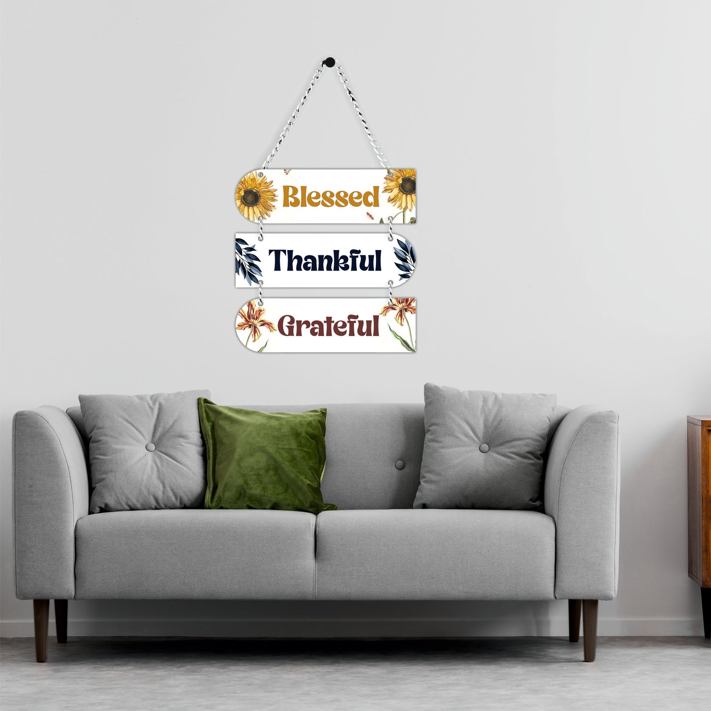 Blessed Thankful Grateful Floral Wall Hanging