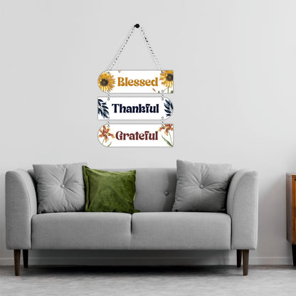 Blessed Thankful Grateful Floral Wall Hanging