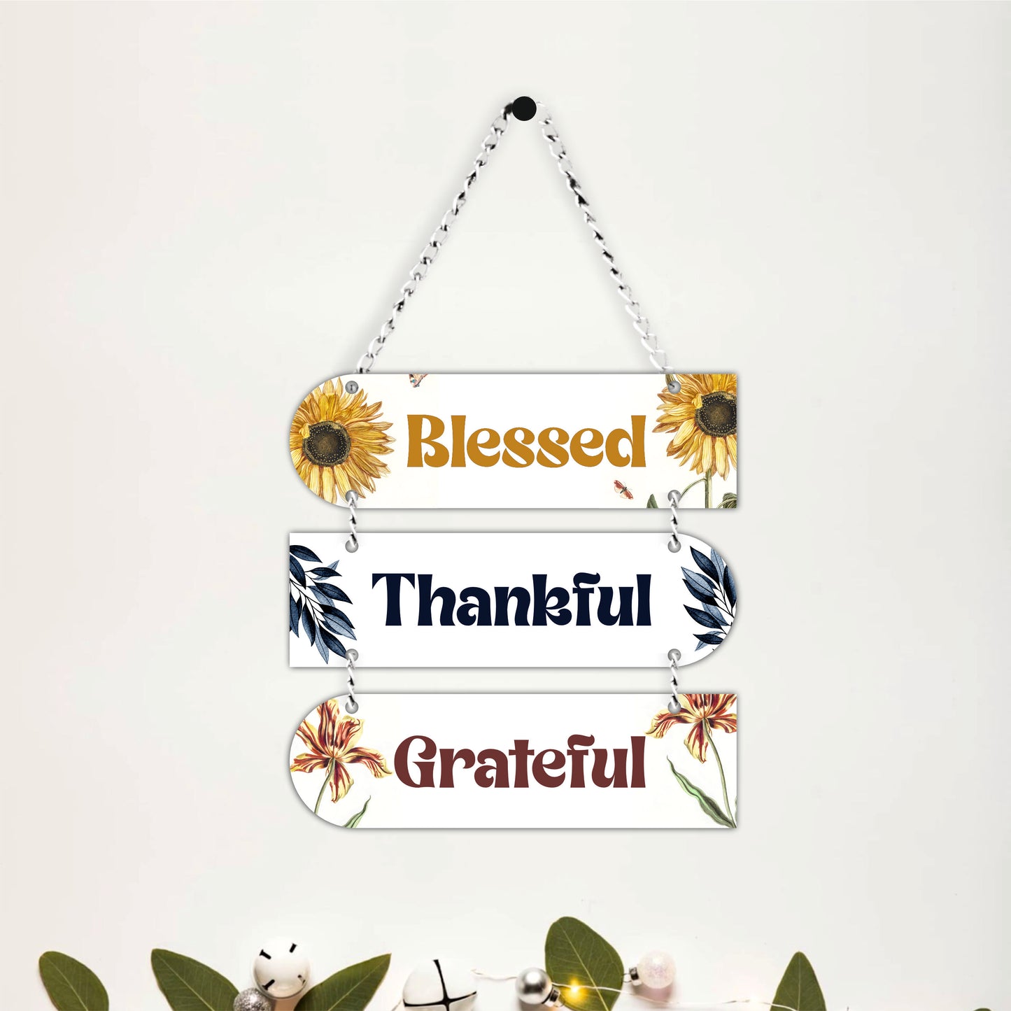 Blessed Thankful Grateful Floral Wall Hanging