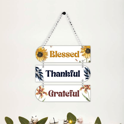 Blessed Thankful Grateful Floral Wall Hanging