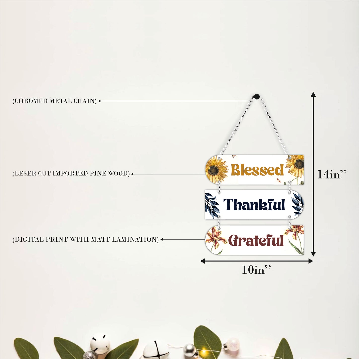 Blessed Thankful Grateful Floral Wall Hanging