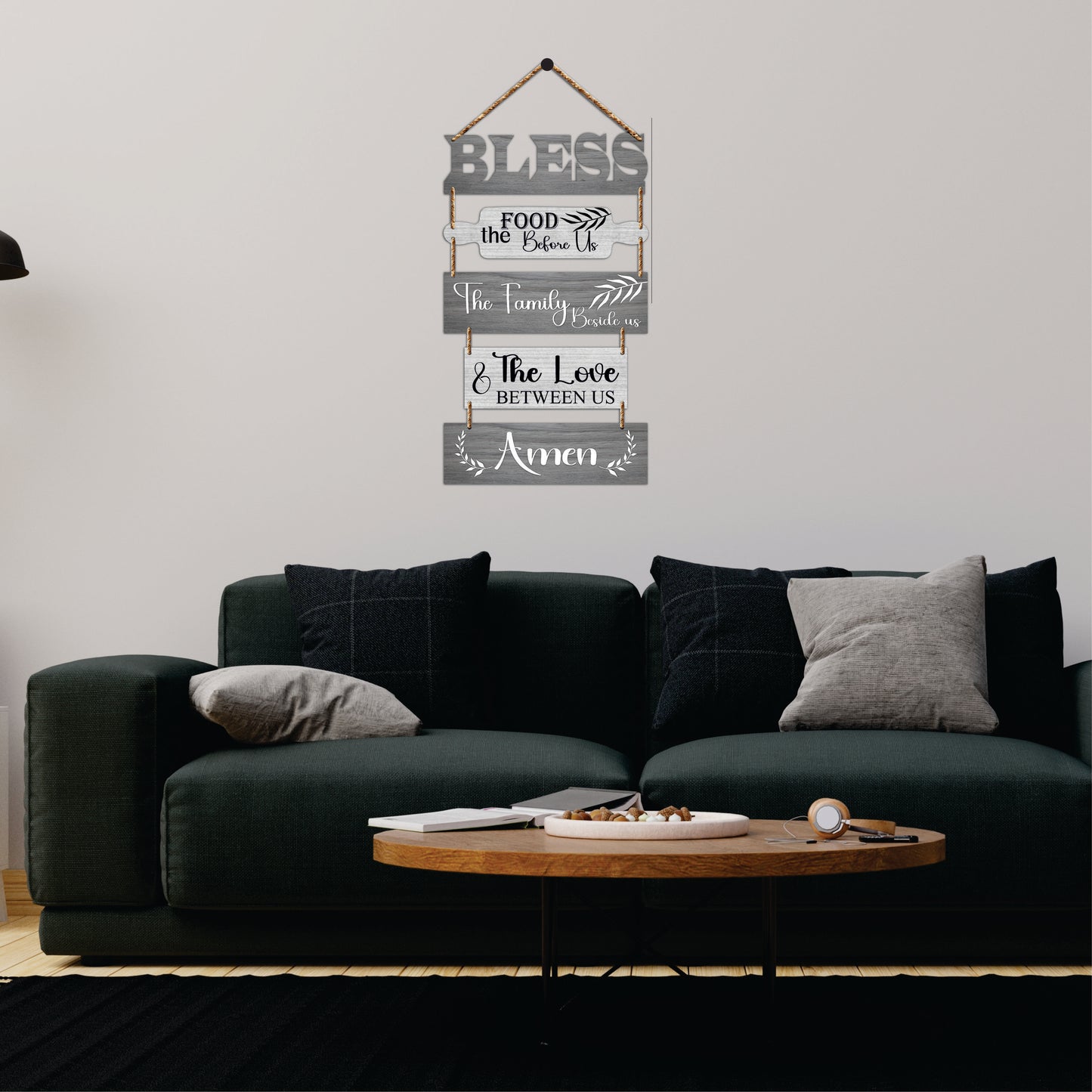 Bless the Food, the Family & the Love Between Us Wooden Wall Hanging