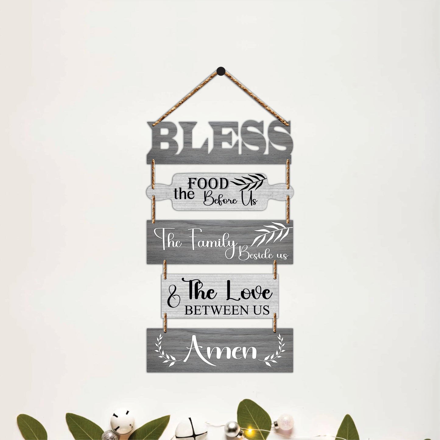 Bless the Food, the Family & the Love Between Us Wooden Wall Hanging