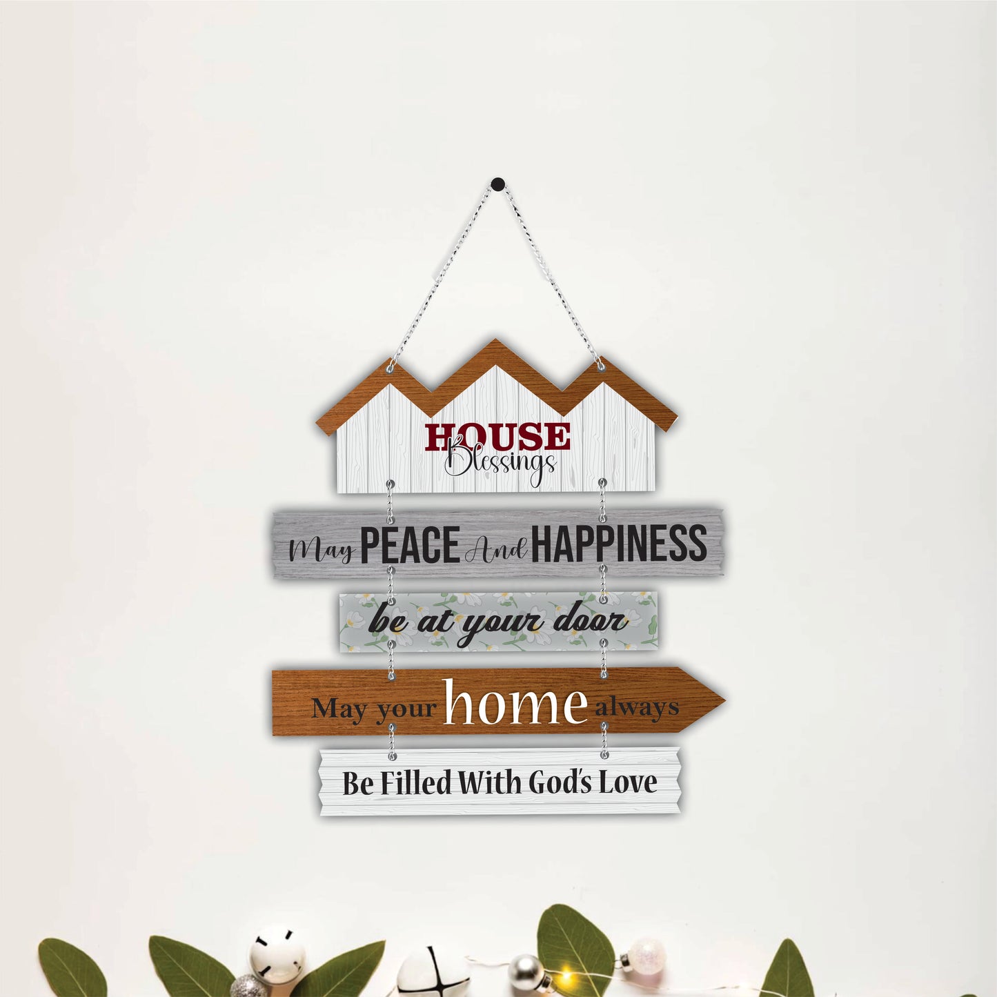 House Blessings May Peace and Happiness Fill Your Home Wooden Wall Hanging
