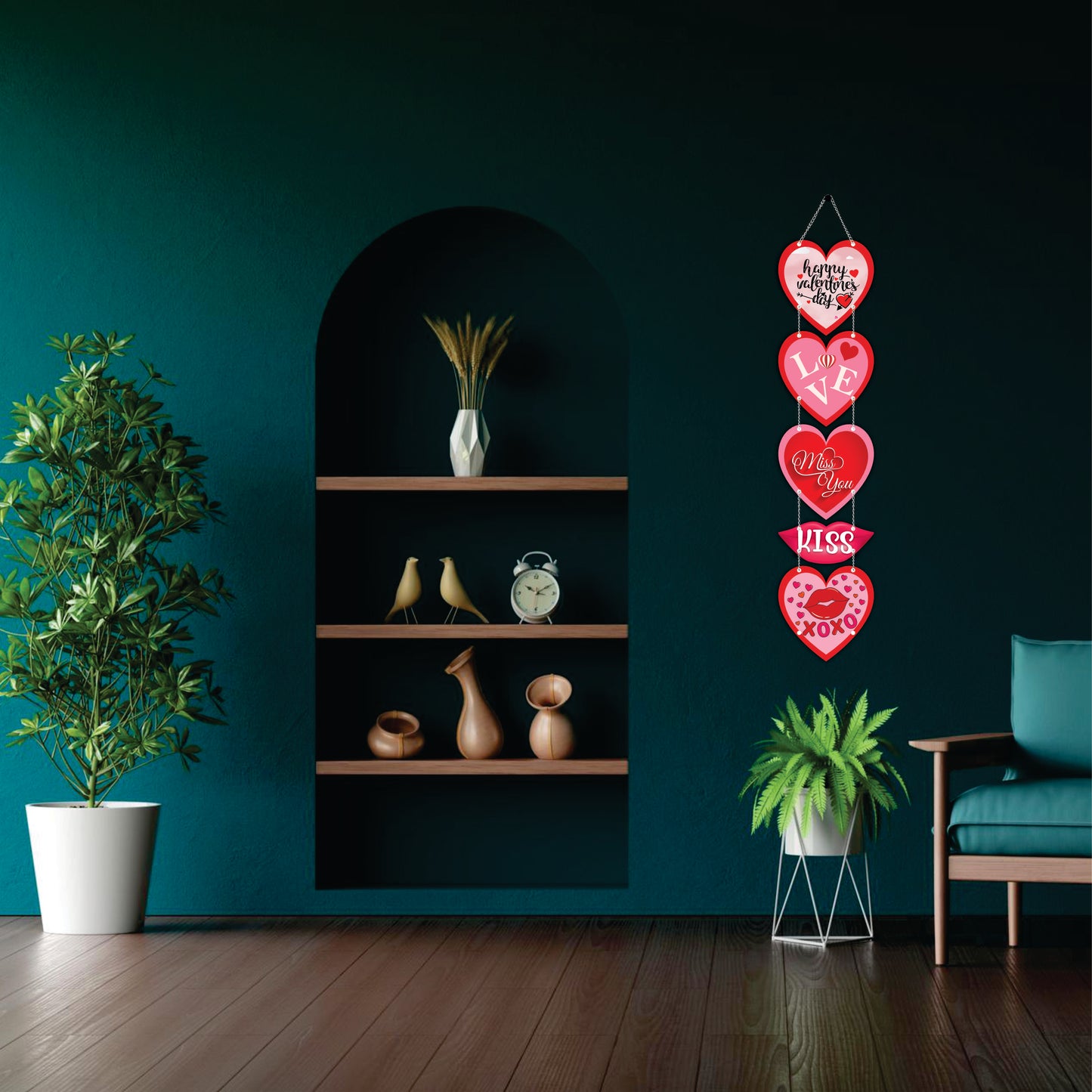 Happy Valentine's Day Love Kiss XOXO Heart Wooden Wall Hanging