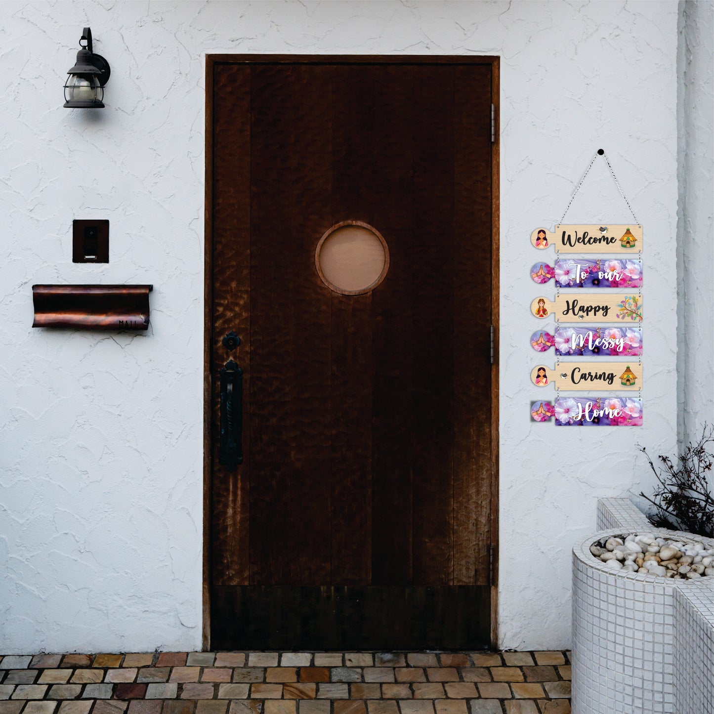 Welcome to Our Happy Messy Caring Home Wooden Wall Hanging