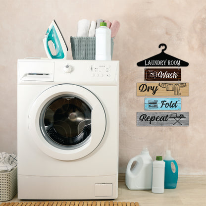 Laundry Room Wash Dry Fold Repeat Wooden Wall Hanging