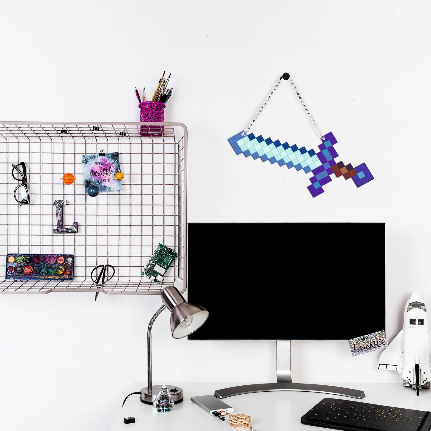 Retro Pixel Enchanted Diamond Sword Gaming Wall Hanging
