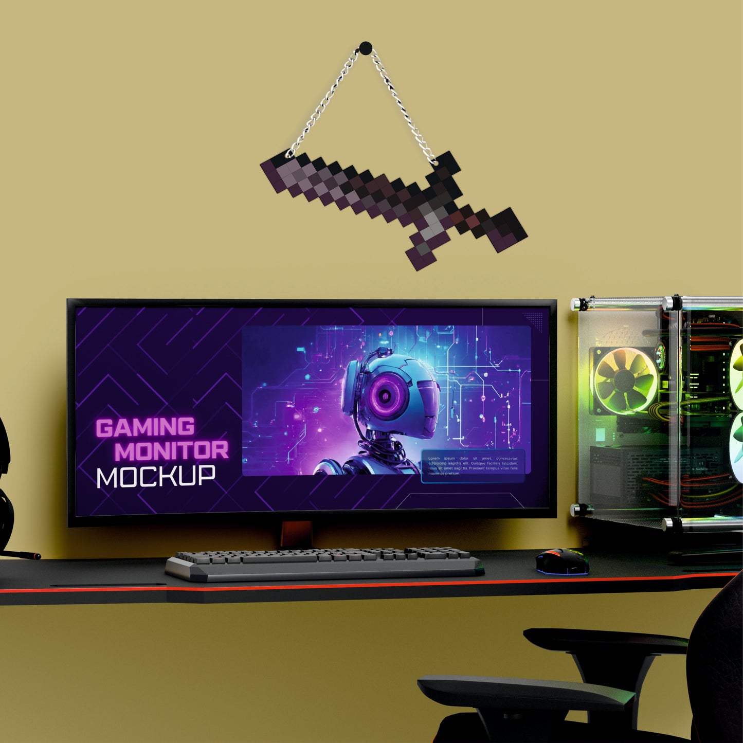Retro Pixel Netherite Sword Gaming Wall Hanging