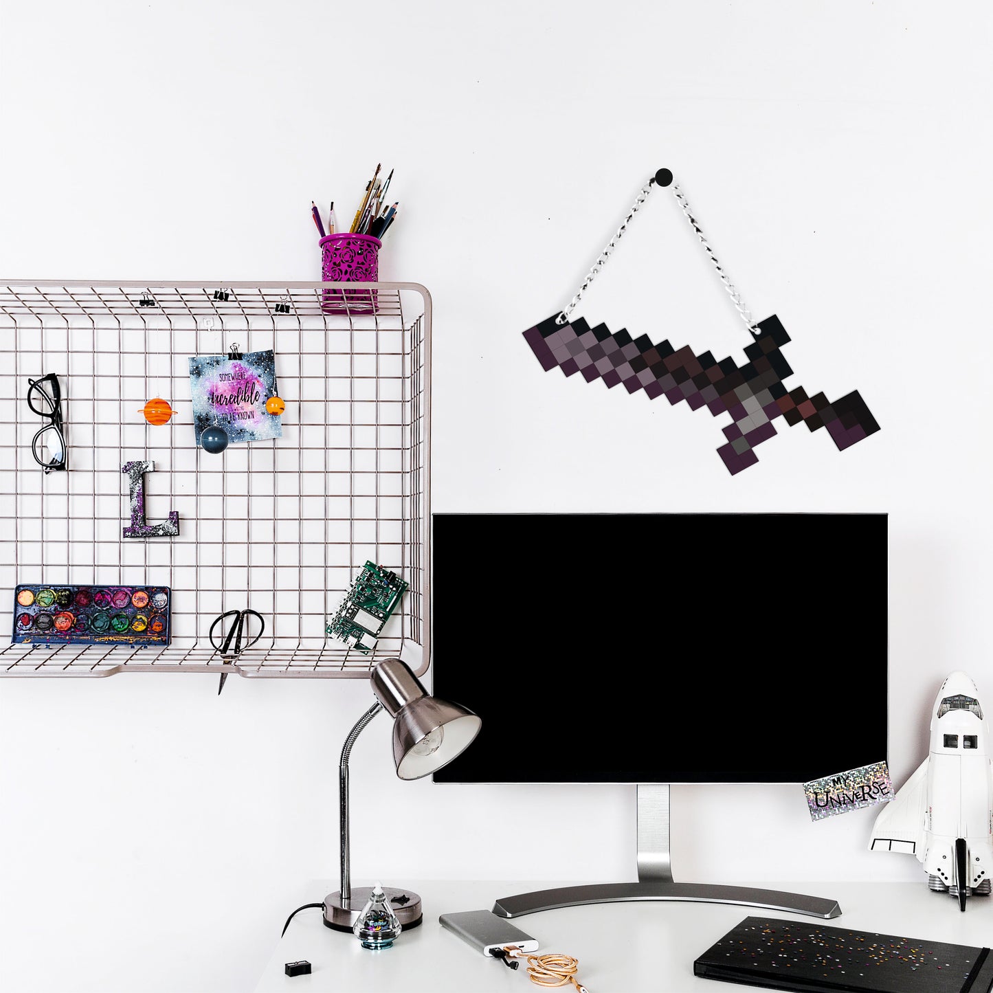 Retro Pixel Netherite Sword Gaming Wall Hanging