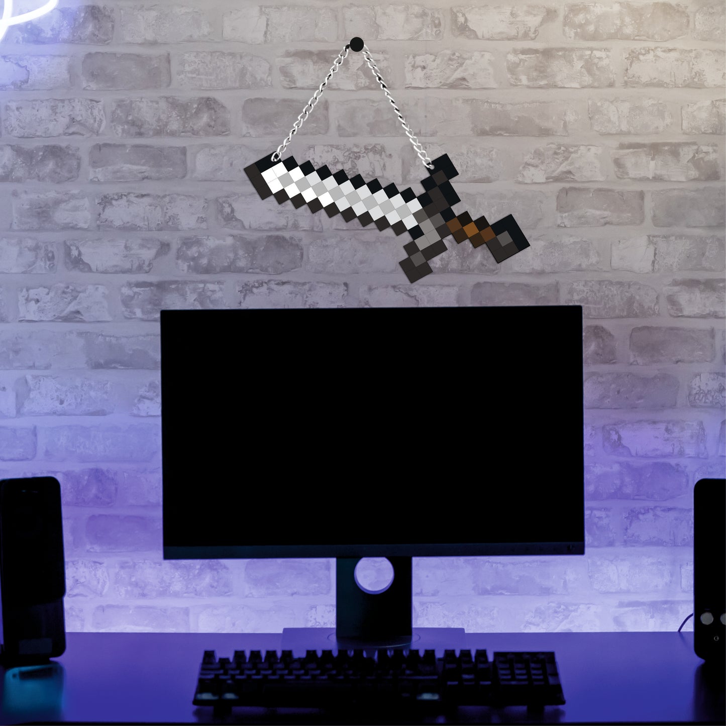 Retro Pixel Iron Sword Gaming Wall Hanging