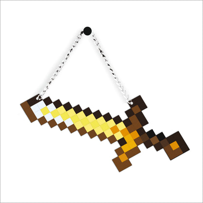 Retro Pixel Golden Sword Gaming Wall Hanging