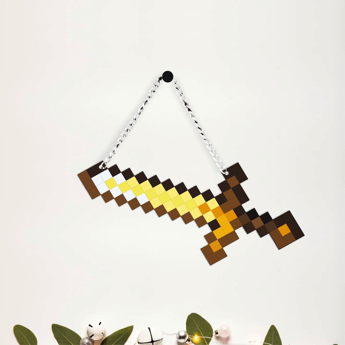 Retro Pixel Golden Sword Gaming Wall Hanging