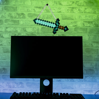Retro Pixel Diamond Sword Gaming Wall Hanging