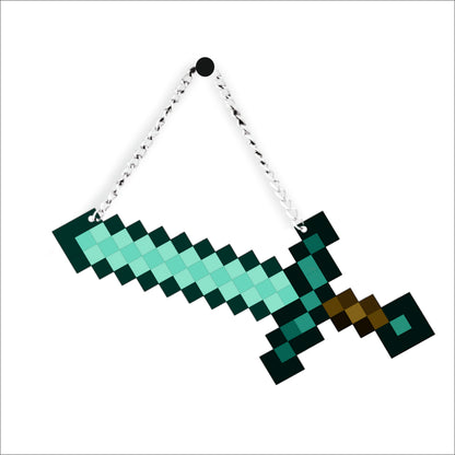 Retro Pixel Diamond Sword Gaming Wall Hanging