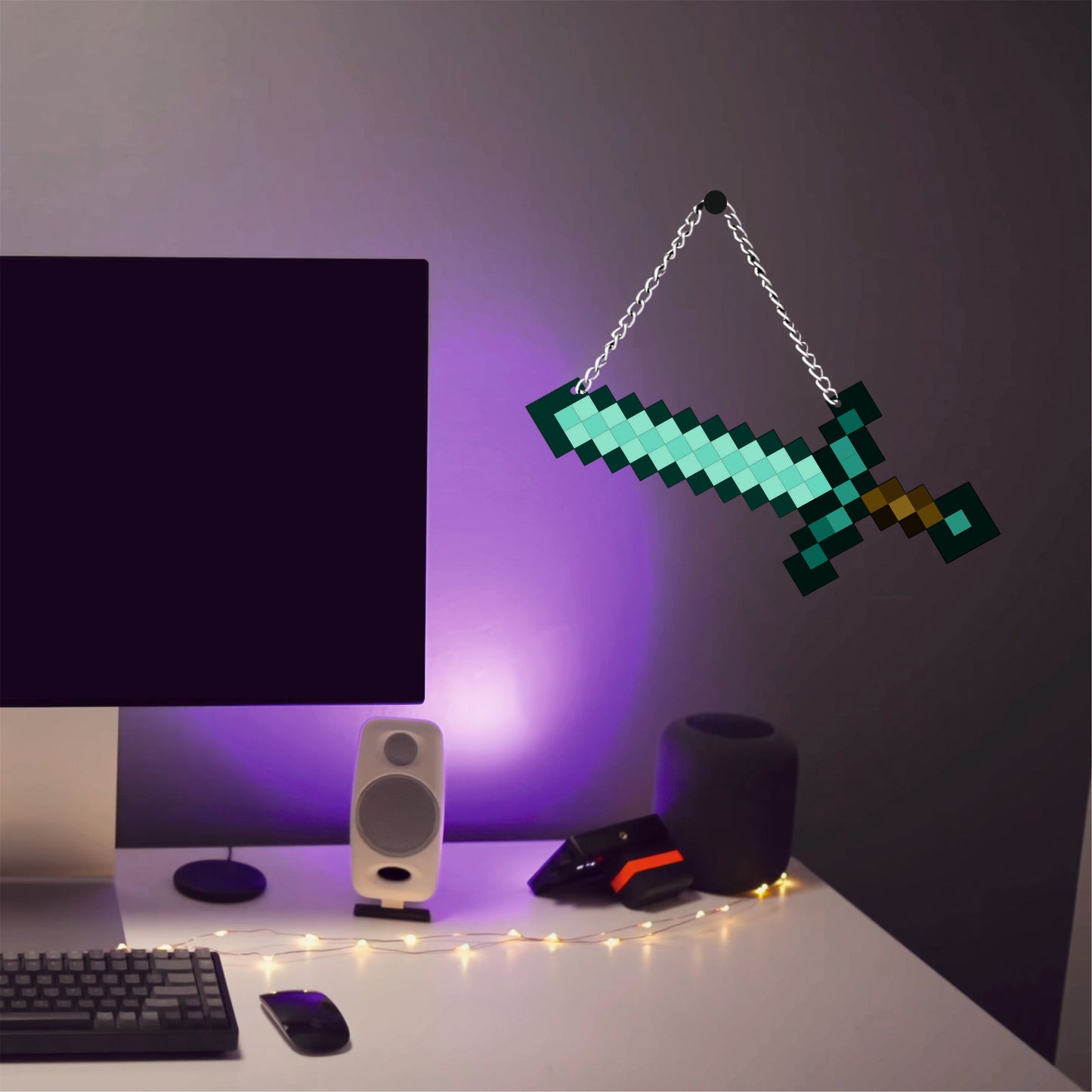 Retro Pixel Diamond Sword Gaming Wall Hanging