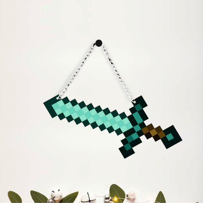 Retro Pixel Diamond Sword Gaming Wall Hanging