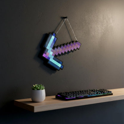 Retro Pixel Enchanted Diamond Pickaxe Gaming Wall Hanging