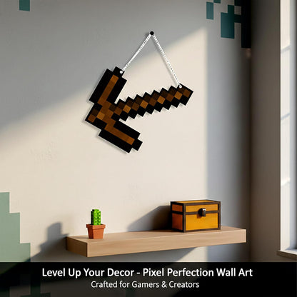 Retro Pixel Wooden Pickaxe Gaming Wall Hanging