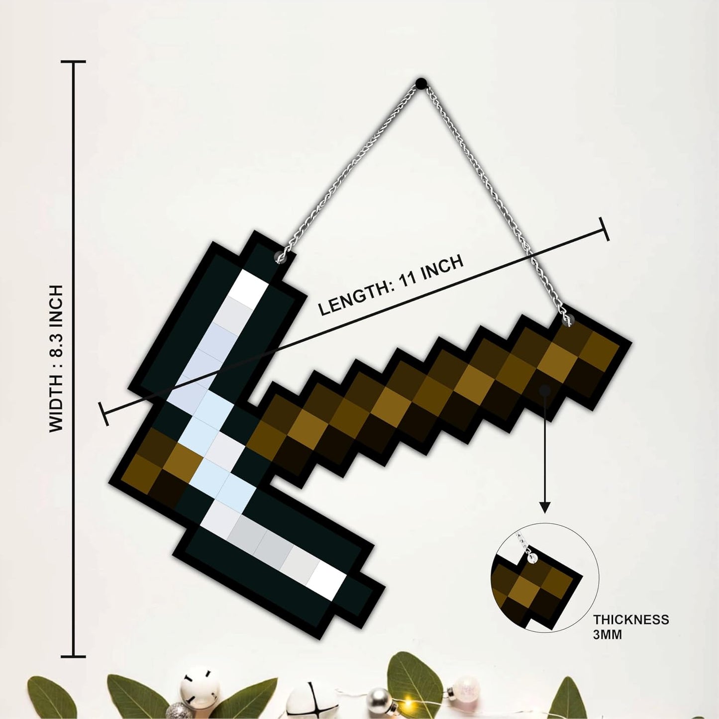 Retro Pixel Iron Pickaxe Gaming Wall Hanging
