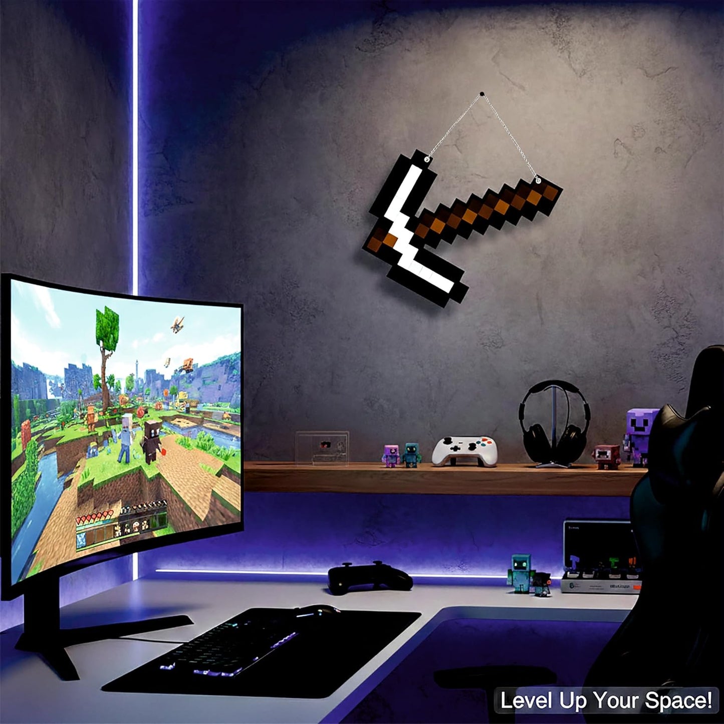 Retro Pixel Iron Pickaxe Gaming Wall Hanging