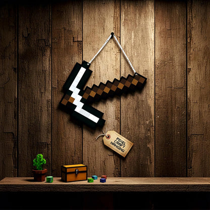 Retro Pixel Iron Pickaxe Gaming Wall Hanging