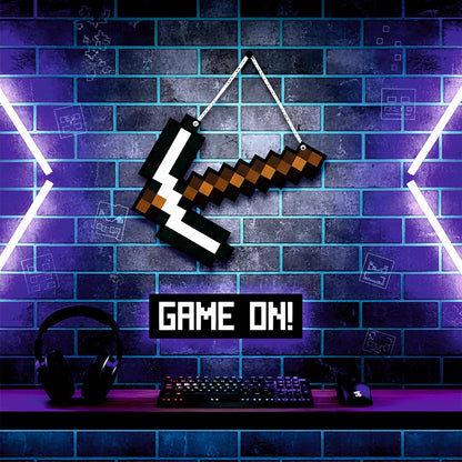 Retro Pixel Iron Pickaxe Gaming Wall Hanging