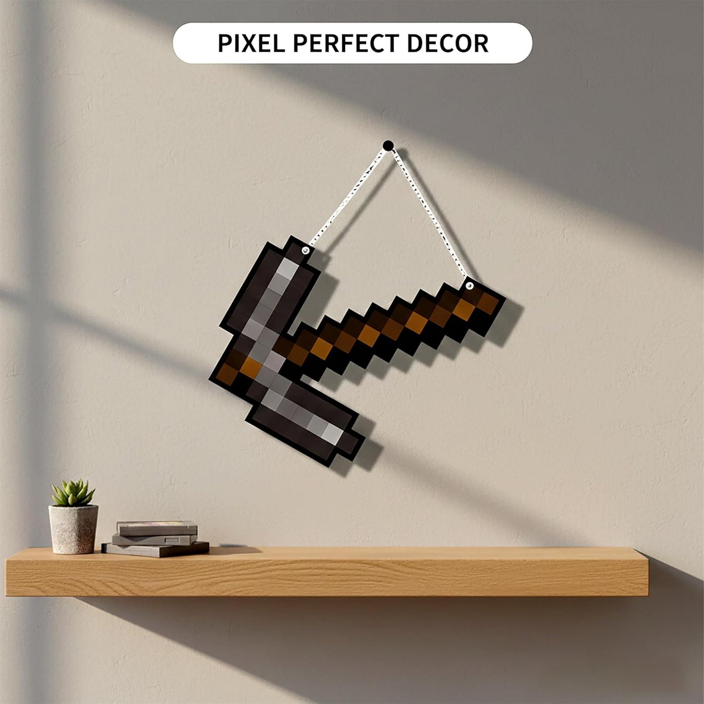 Retro Pixel Iron Pickaxe Gaming Wall Hanging