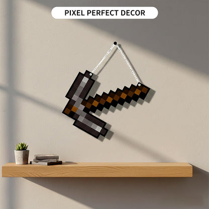 Retro Pixel Iron Pickaxe Gaming Wall Hanging