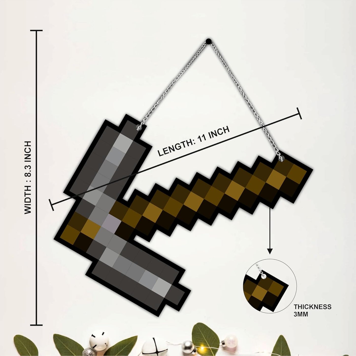 Retro Pixel Iron Pickaxe Gaming Wall Hanging
