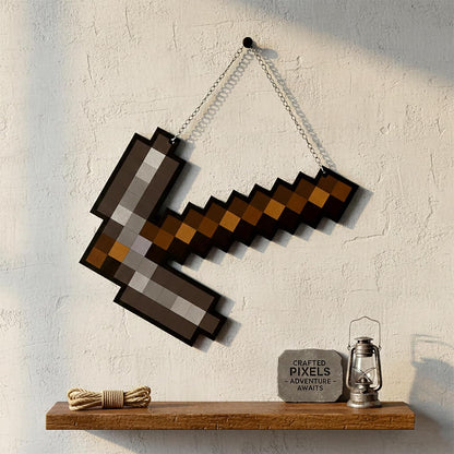 Retro Pixel Iron Pickaxe Gaming Wall Hanging