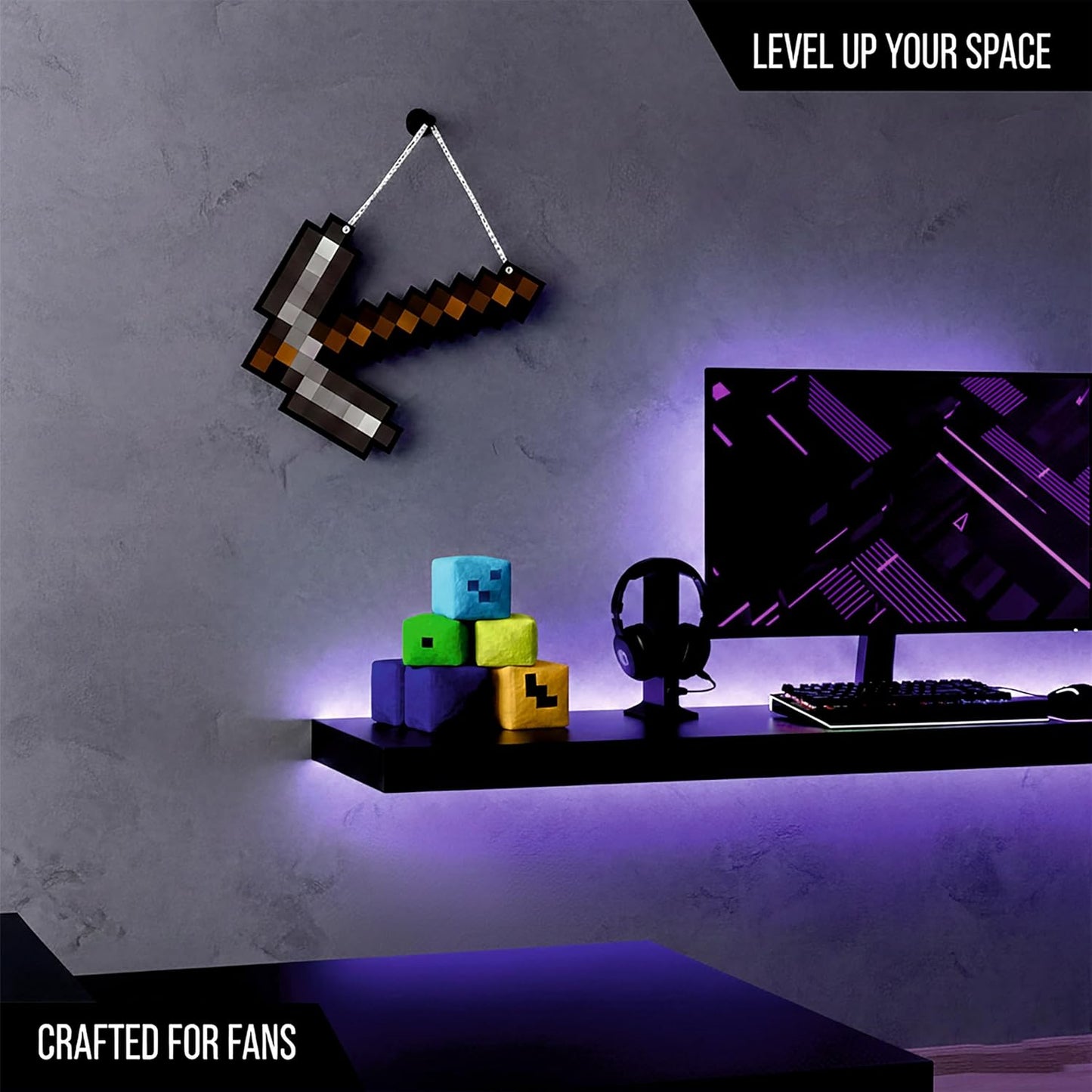 Retro Pixel Iron Pickaxe Gaming Wall Hanging