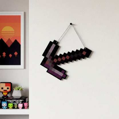 Retro Pixel Netherite Pickaxe Gaming Wall Hanging