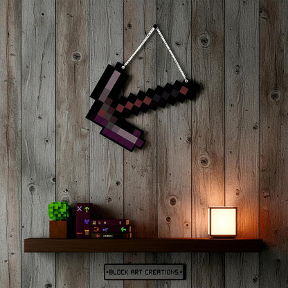Retro Pixel Netherite Pickaxe Gaming Wall Hanging