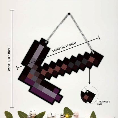 Retro Pixel Netherite Pickaxe Gaming Wall Hanging