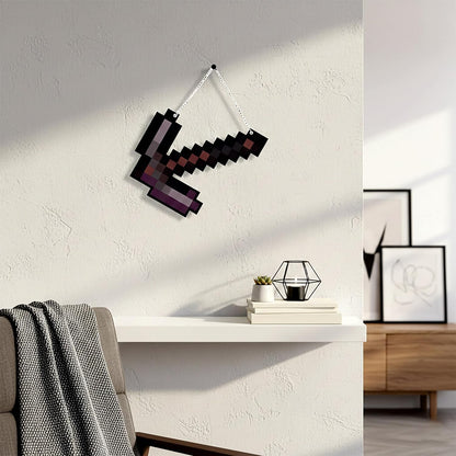 Retro Pixel Netherite Pickaxe Gaming Wall Hanging