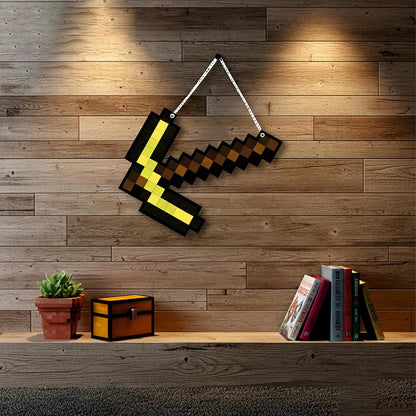 Retro Pixel Golden Pickaxe Gaming Wall Hanging