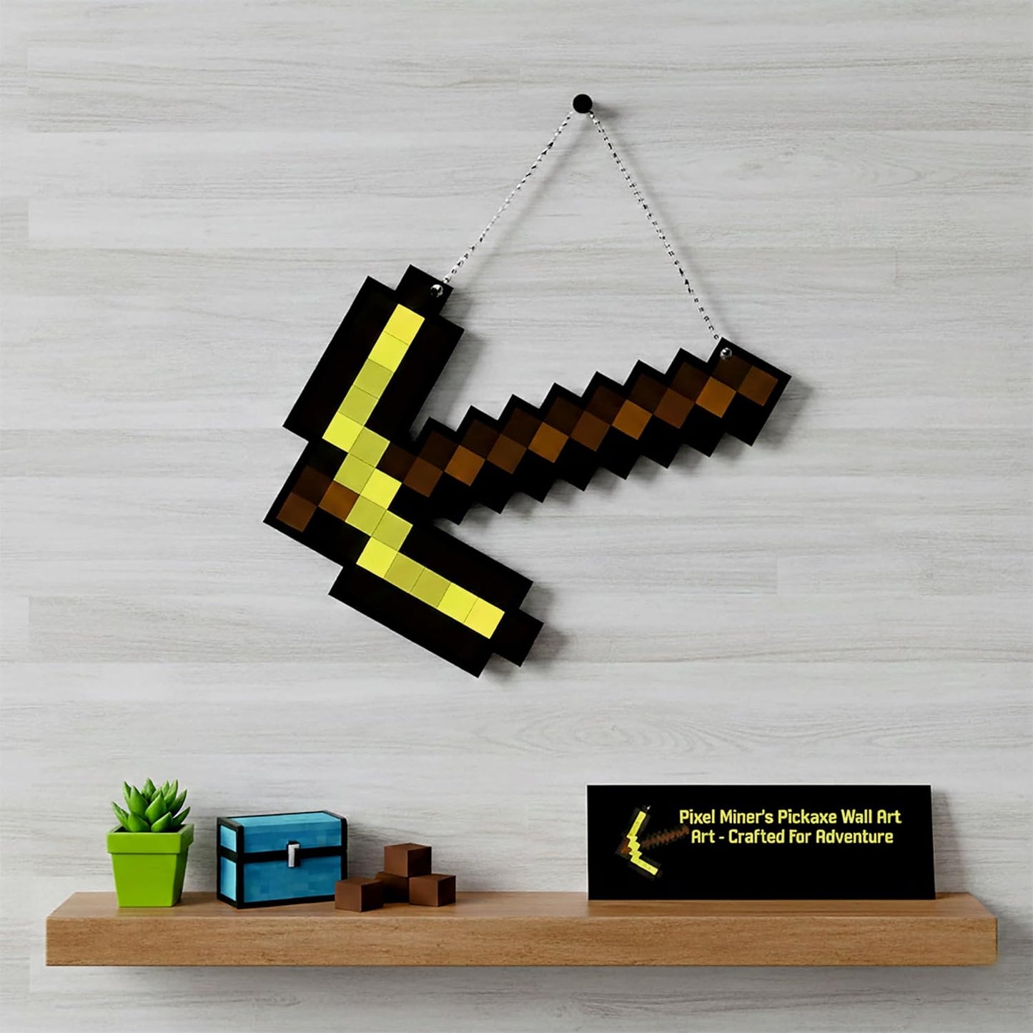 Retro Pixel Golden Pickaxe Gaming Wall Hanging