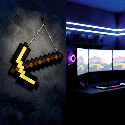 Retro Pixel Golden Pickaxe Gaming Wall Hanging