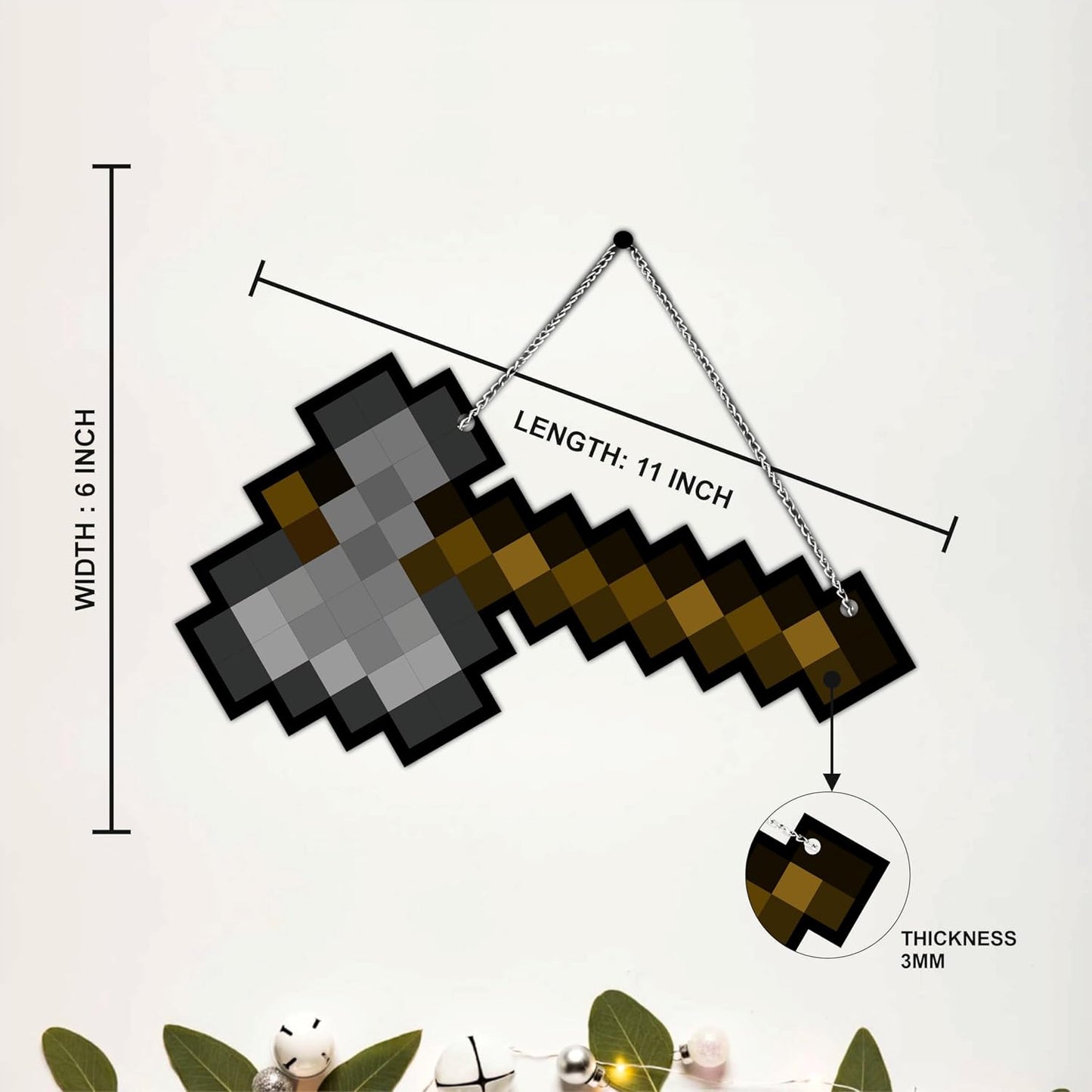 Retro Pixel Stone Axe Gaming Wall Hanging