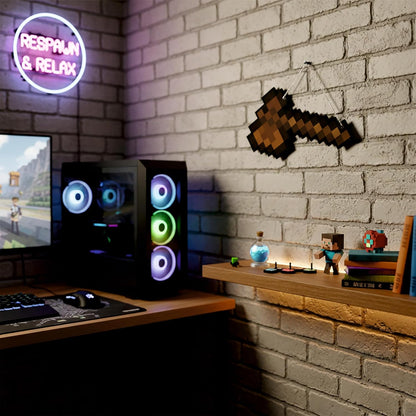 Retro Pixel Wooden Axe Gaming Wall Hanging