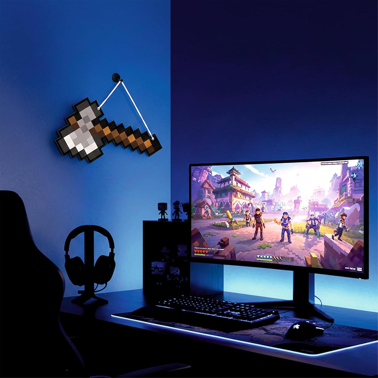 Retro Pixel Stone Axe Gaming Wall Hanging