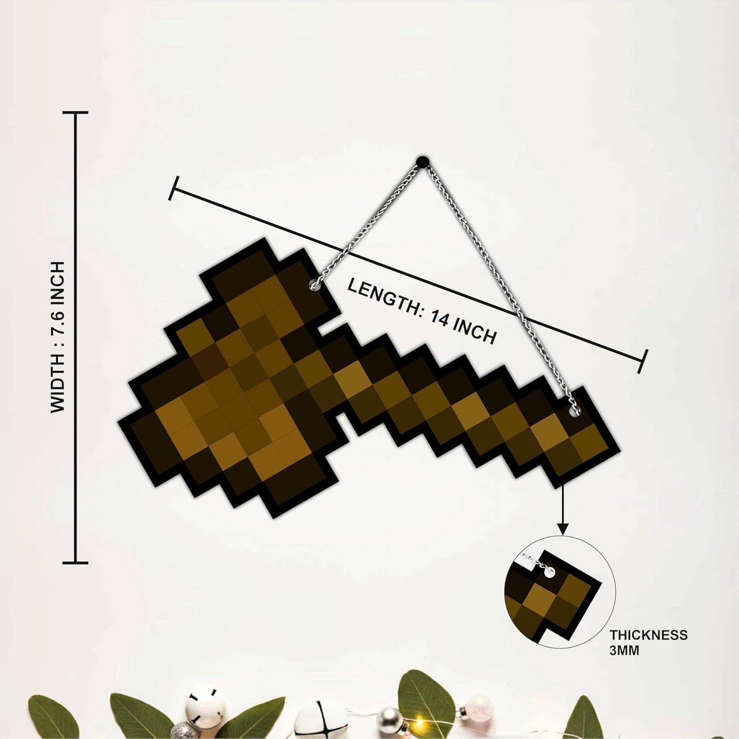 Retro Pixel Wooden Axe Gaming Wall Hanging