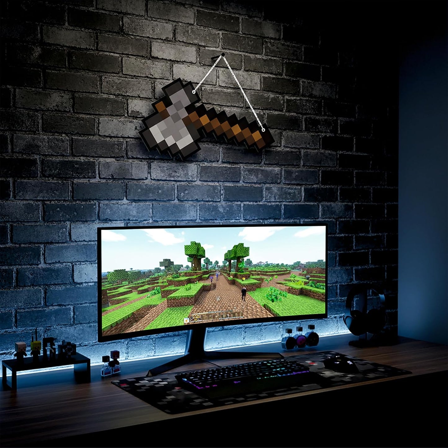 Retro Pixel Stone Axe Gaming Wall Hanging