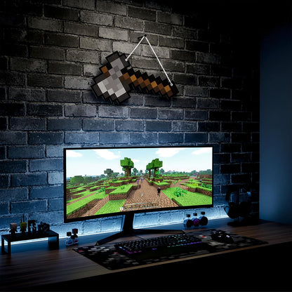 Retro Pixel Stone Axe Gaming Wall Hanging
