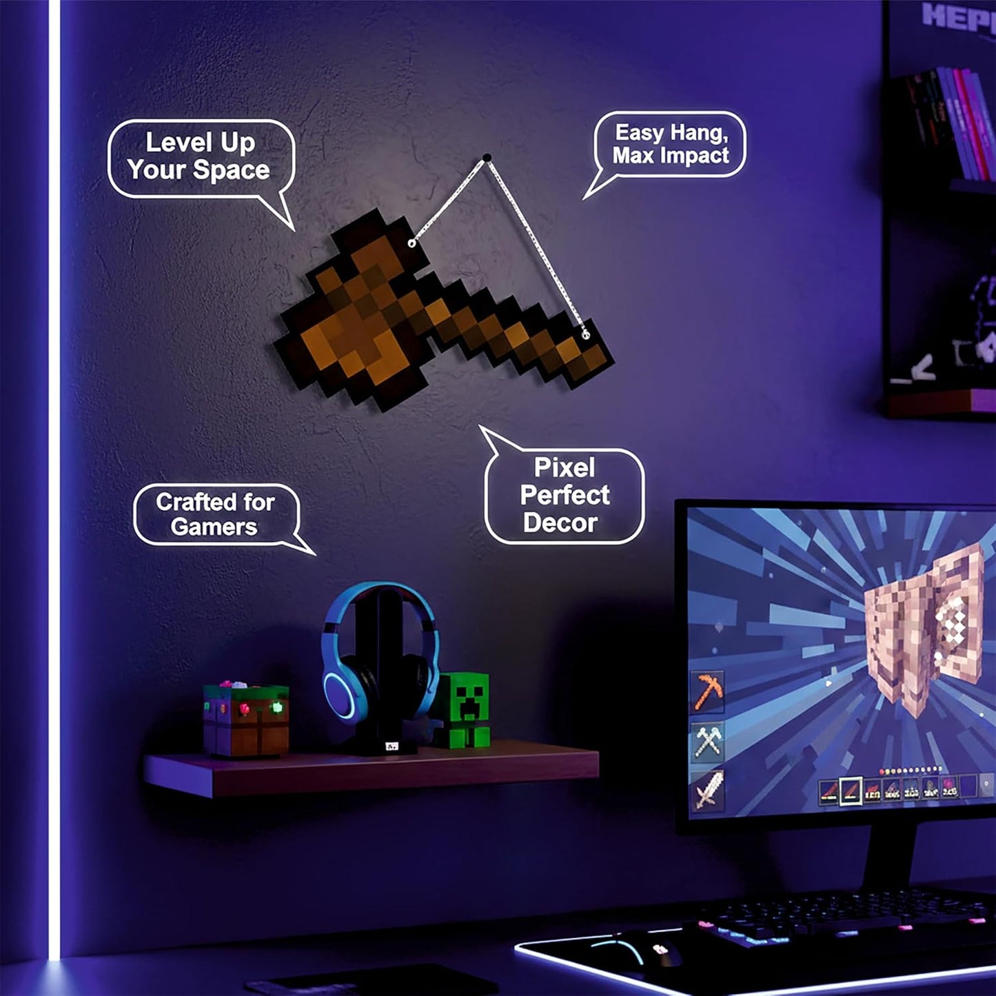 Retro Pixel Wooden Axe Gaming Wall Hanging